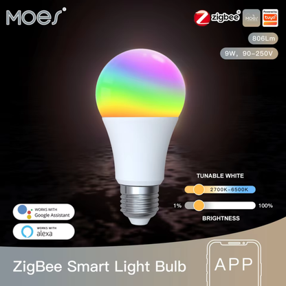 مصباح ذكي Zigbee E27 9W (RGB+CCT) — تحكّم كامل بالألوان والسطوع