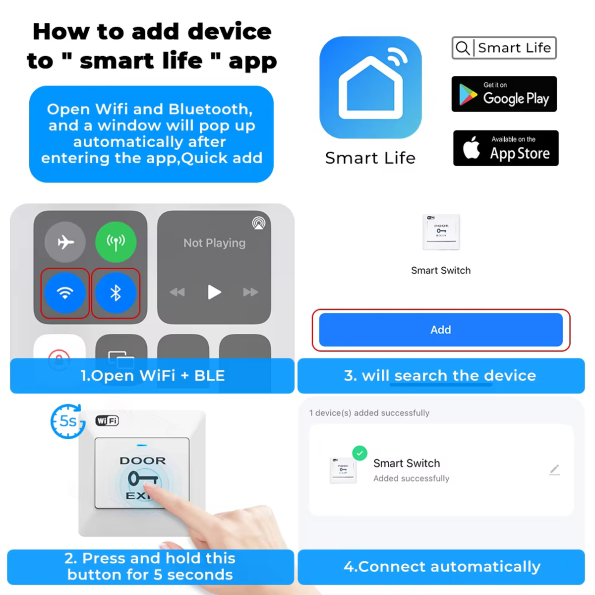 کلیلێکی زیرەکی دەرگا بە Wi-Fi و پشتگیریی RF433 – جۆری 86 (DC 12V)