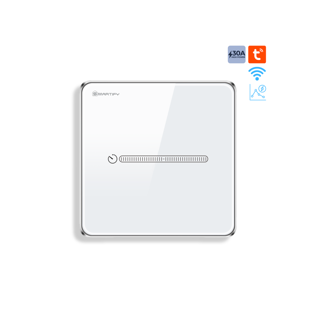 30A Smart Water Heater Switch with Sleek Touch Control and Aluminum-Glass Frame – Tuya or Smart Life App
