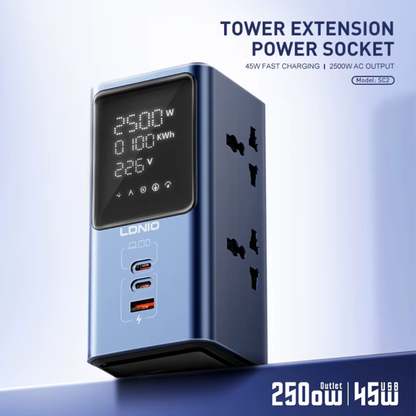 برج طاقة 2500 واط مع شحن PD/QC سريع وشاشة عرض رقمية