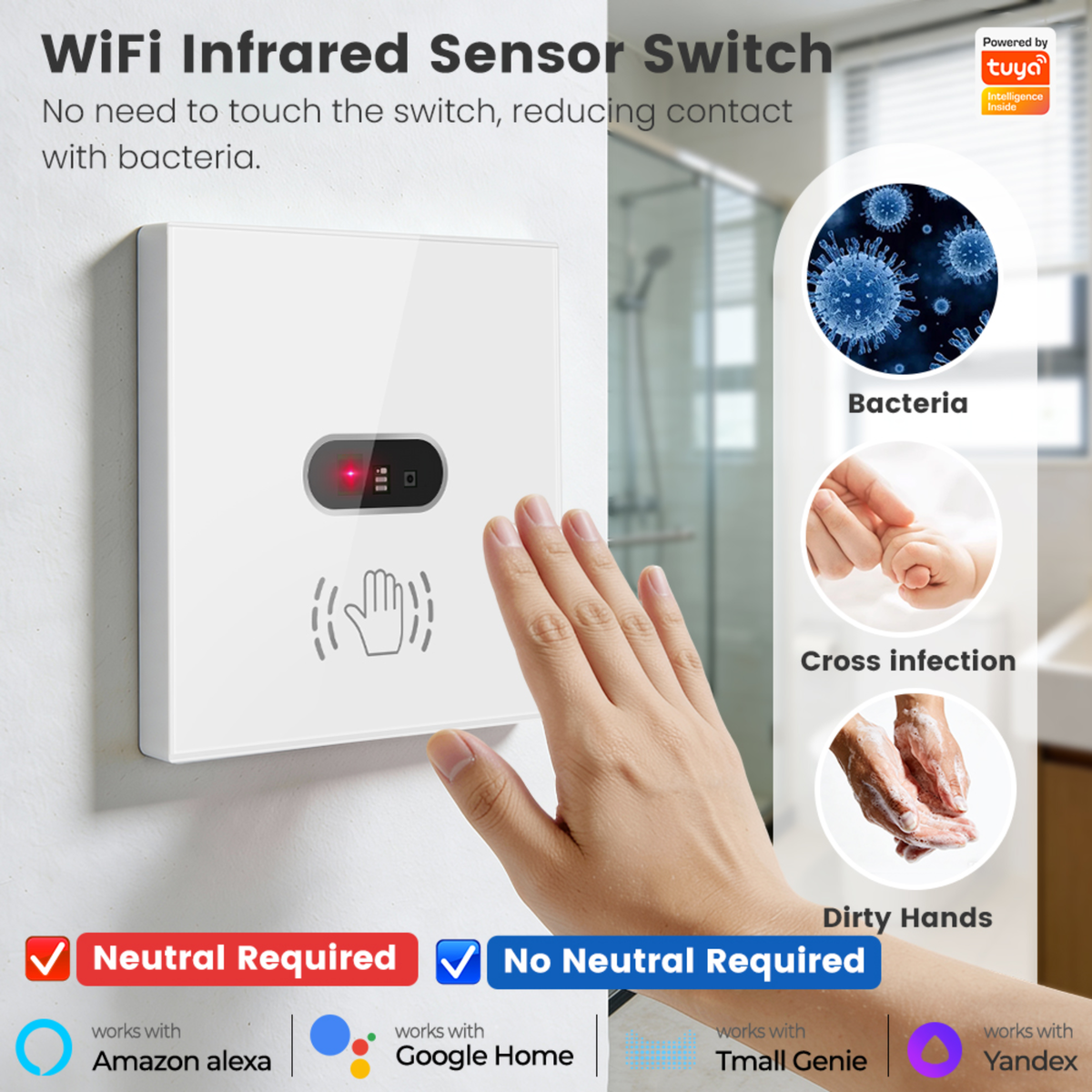 کلیلێکی هەستەوەری تیشکی سەروو وەنەوشەیی (Wi-Fi) — کارپێکردن بە دەست جوڵاندن بەبێ دەستلێدان، ئەپڵیکەیشنی سمارت لایف - تۆیا