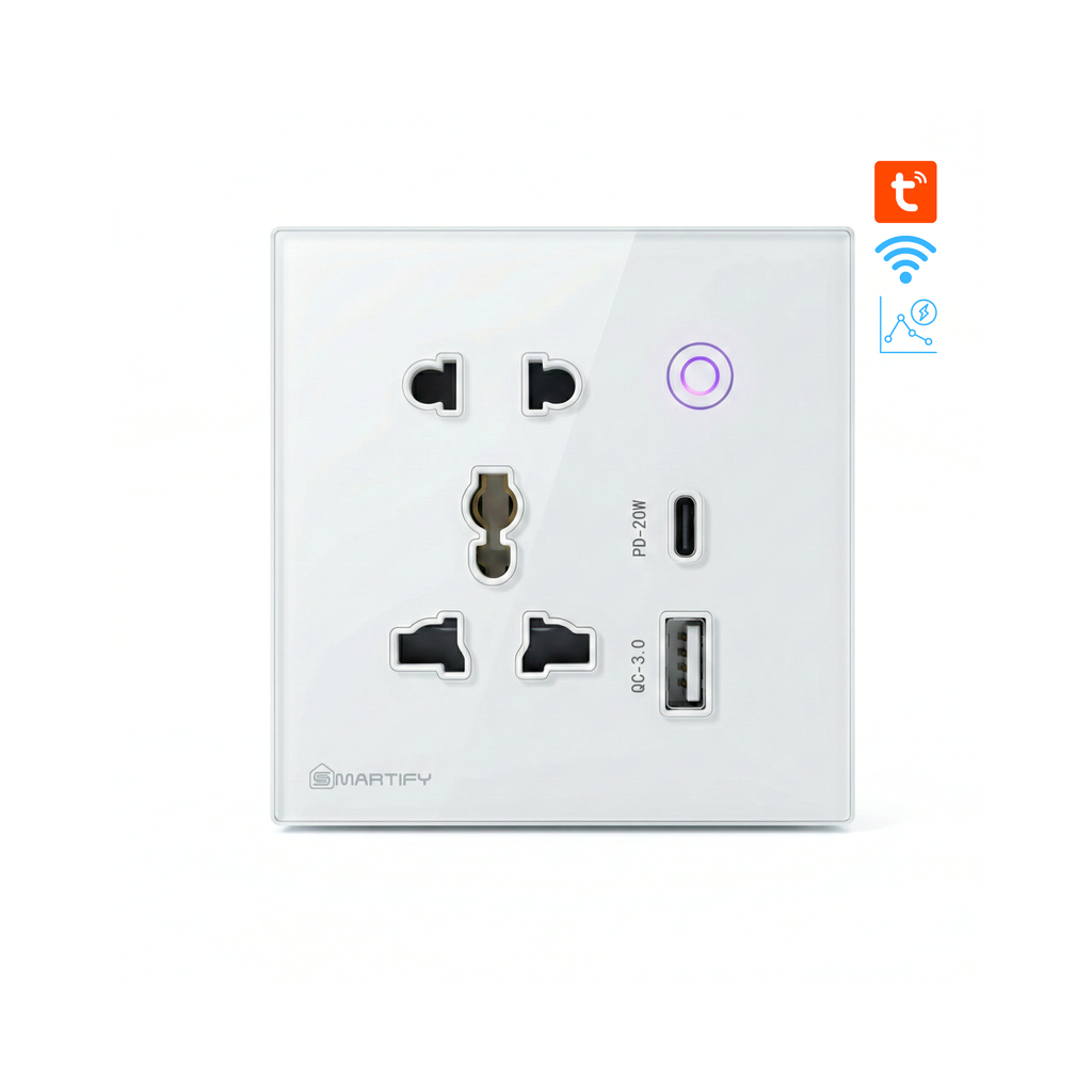 Smartify Smart Wall Socket (Pro) - Energy Monitoring and 20W Fast Charging (Tuya Supported)