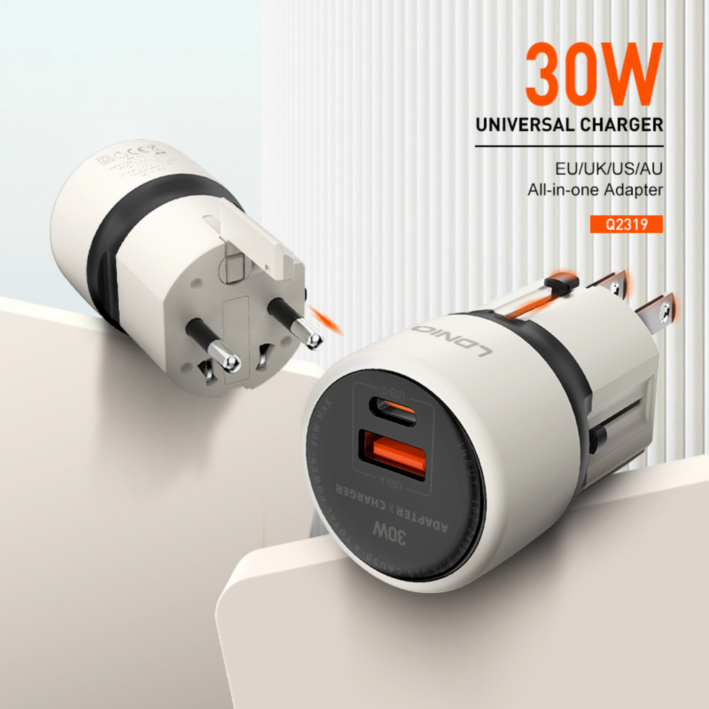 بارگاویکەری گەشتیاریی جیهانی ٣٠ وات بە تەکنەلۆژیای GaN لەگەڵ دوو دەرچەی USB-C + USB-A