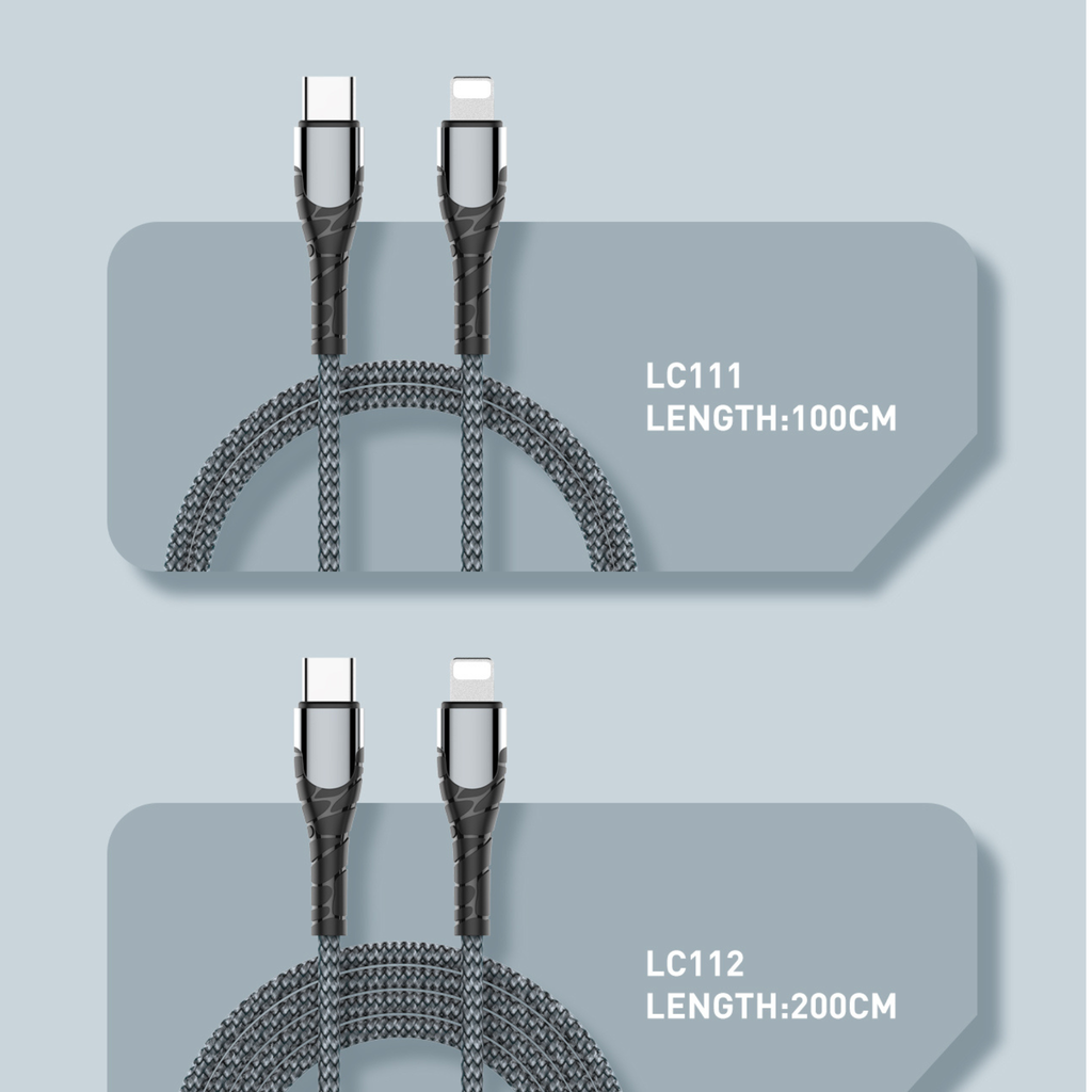 کەیبڵێکی بارگاویکەرەوەی خێرا (PD 30W) جۆری (USB-C بۆ Lightning) – ٢ مەتر و ١ مەتر