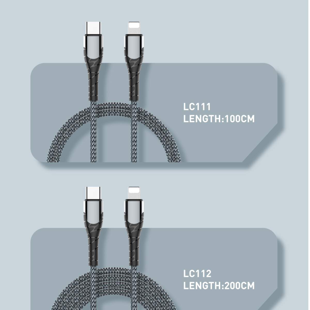 کەیبڵێکی بارگاویکەرەوەی خێرا (PD 30W) جۆری (USB-C بۆ Lightning) – ٢ مەتر و ١ مەتر
