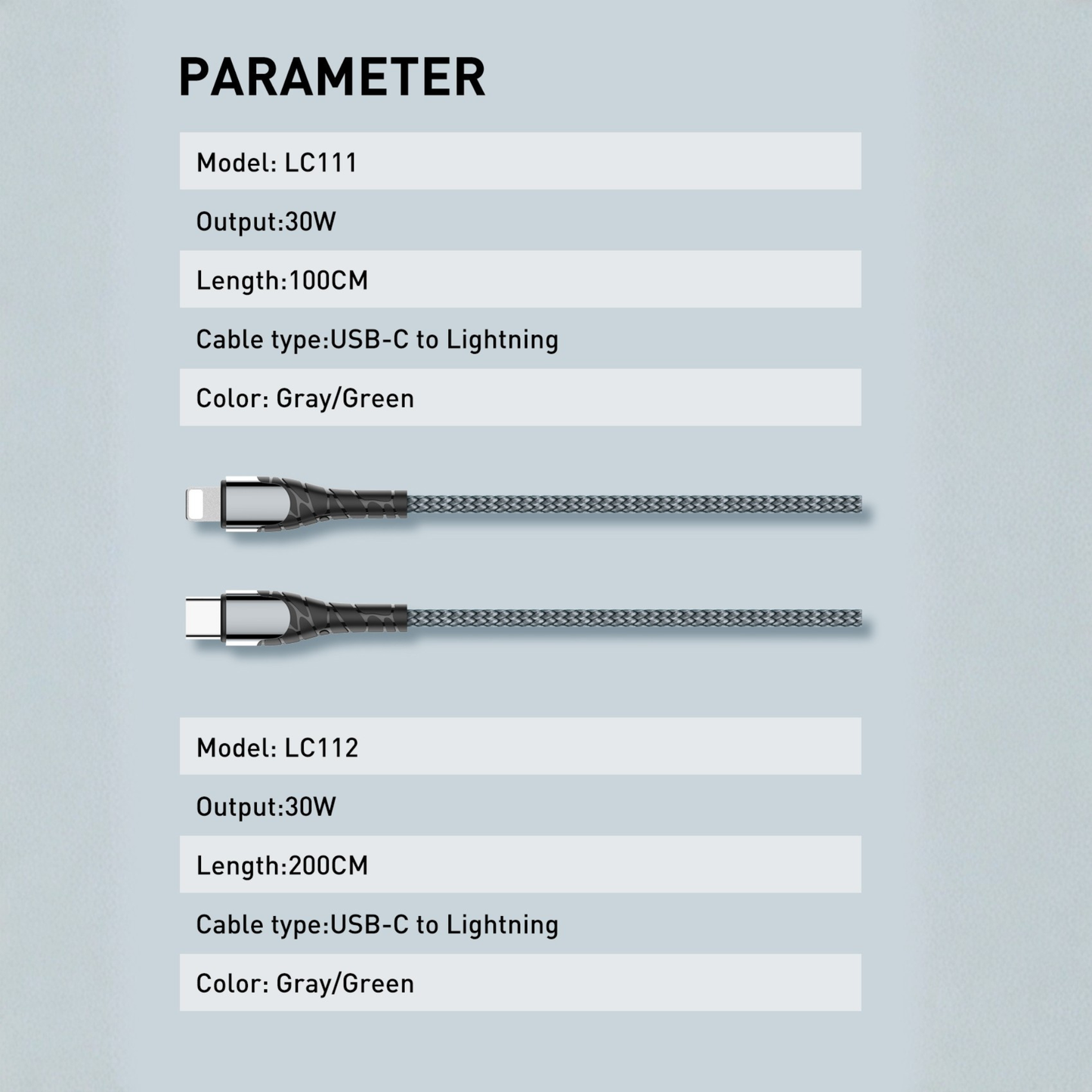 كيبل شحن سريع PD 30W USB-C إلى Lightning –٢ متر و ١ متر