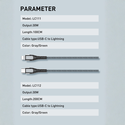 كيبل شحن سريع PD 30W USB-C إلى Lightning –٢ متر و ١ متر