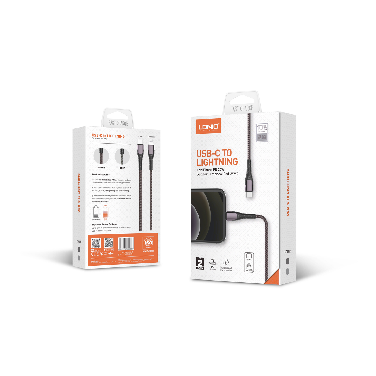 كيبل شحن سريع PD 30W USB-C إلى Lightning –٢ متر و ١ متر