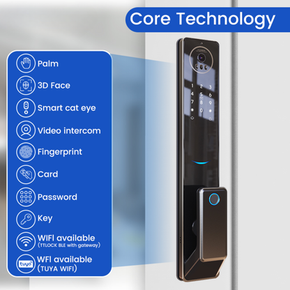 قفل باب ذكي بميزة التعرف على الوجه ثلاثية الابعاد 3D+ فيديو إنتركوم – نظام WIFI تطبيق  tuya-smart life