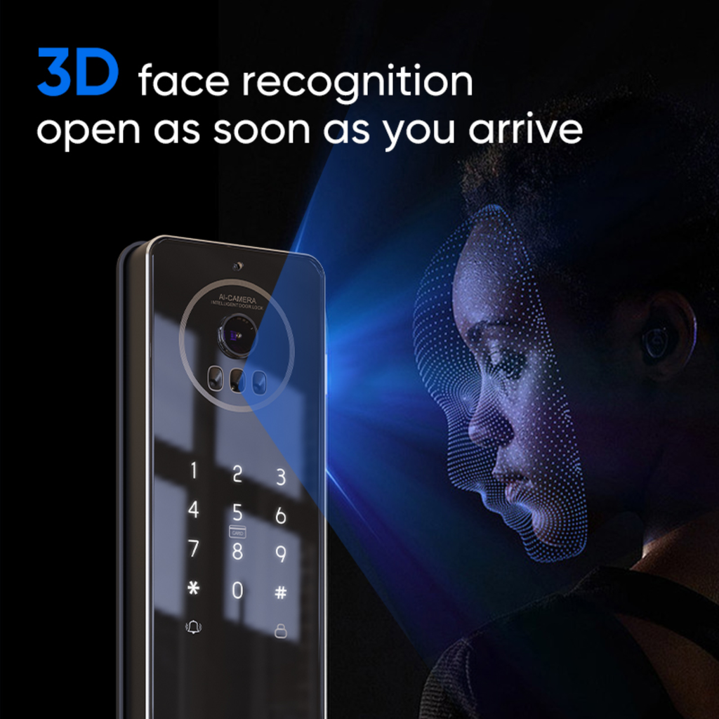 Smart door lock with 3D facial recognition + video intercom – Wi-Fi system, Tuya Smart Life app 