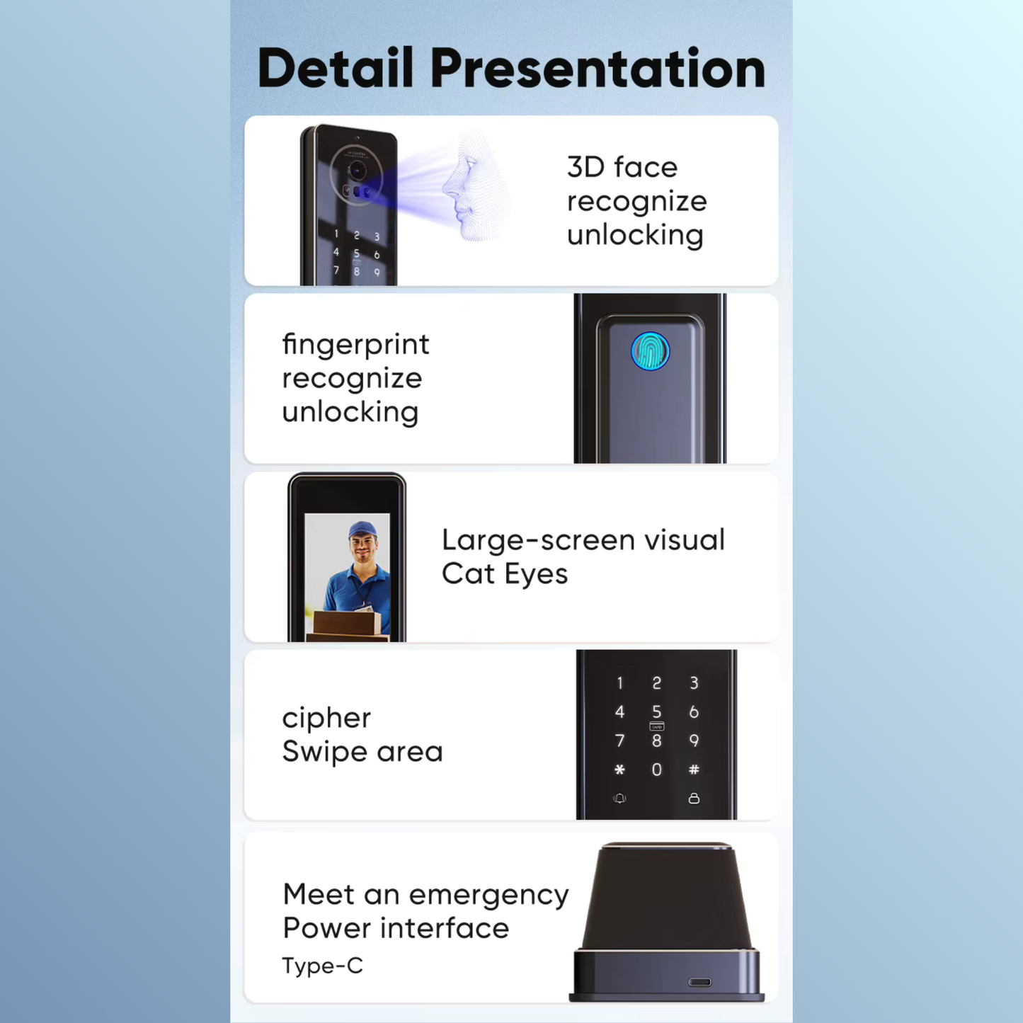قفل باب ذكي بميزة التعرف على الوجه ثلاثية الابعاد 3D+ فيديو إنتركوم – نظام WIFI تطبيق  tuya-smart life
