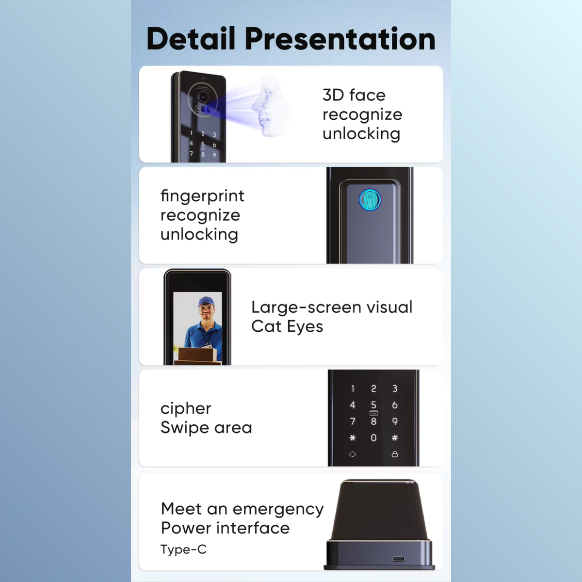 Smart door lock with 3D facial recognition + video intercom – Wi-Fi system, Tuya Smart Life app 