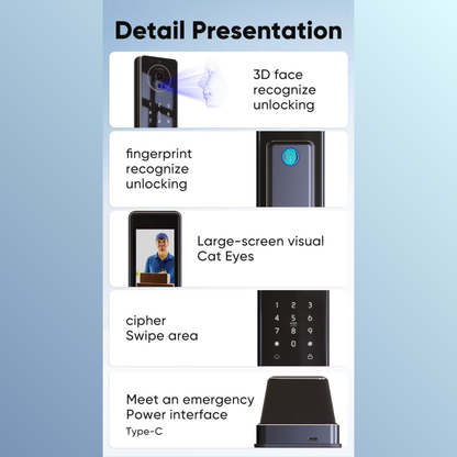 قفل باب ذكي بميزة التعرف على الوجه ثلاثية الابعاد 3D+ فيديو إنتركوم – نظام WIFI تطبيق  tuya-smart life