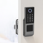 Smart exterior door lock with dual fingerprint entry (entry and exit), password and card, and Tuya Wi-Fi system. 