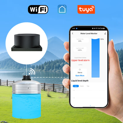 حساس مستوى المياه الذكي بالموجات فوق الصوتية للخزانات - Wi-Fi وتطبيق Tuya