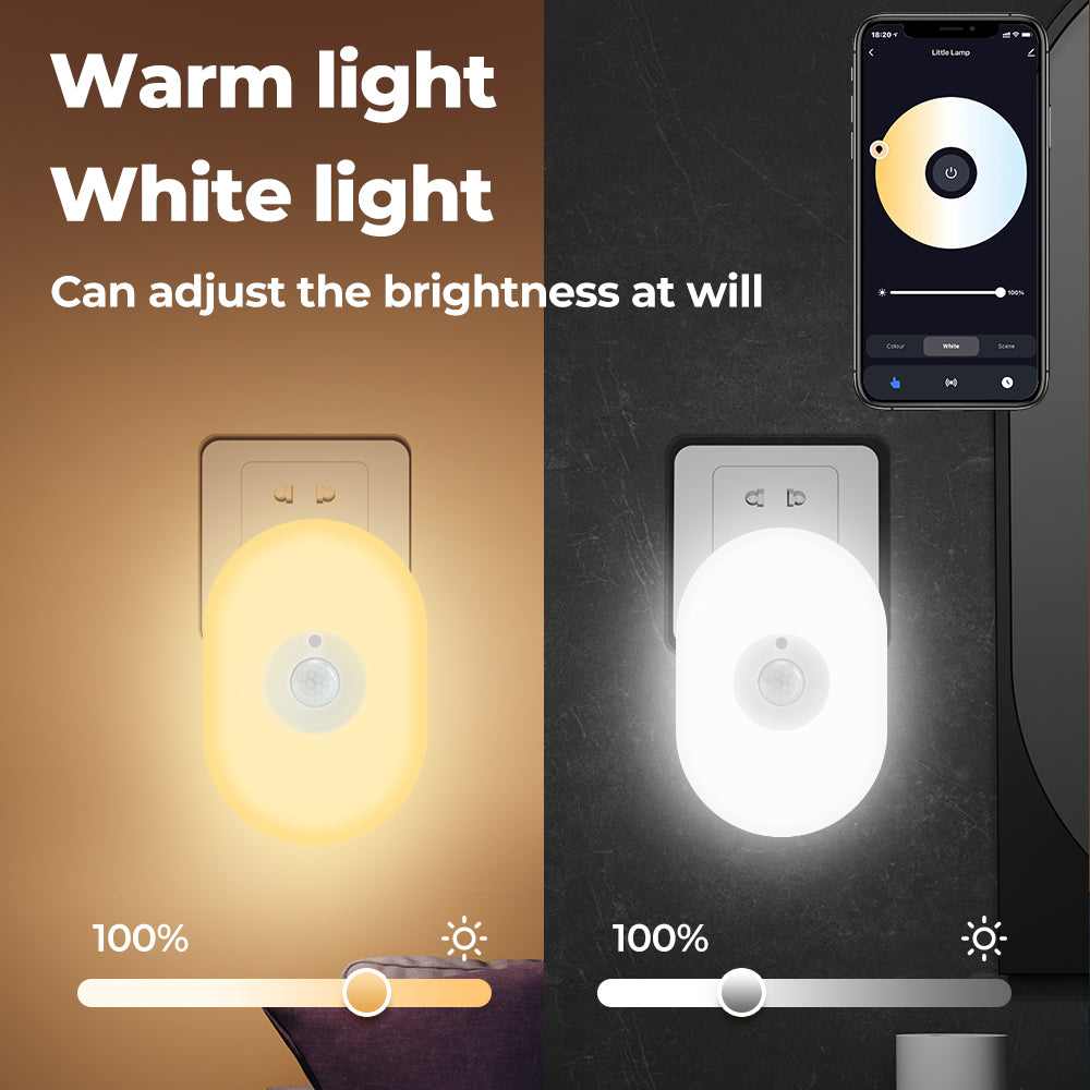 Smart color-changing WiFi night light with motion sensor and voice control – works with Tuya, Alexa, and Google.