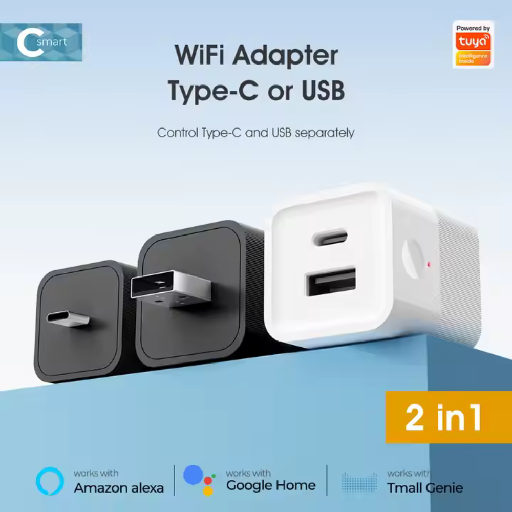 ئەداپتەری زیرەکی وایفای (بچووککەرەوەی USB بۆ USB-C/USB) - کۆنترۆڵکردن لە دوورەوە بەهۆی ئەپڵیکەیشنی تویا (Tuya)