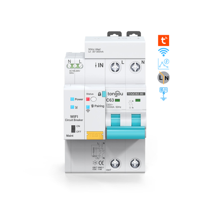 قاطع حماية ذكي 2P (RCBO) مع Wi-Fi – متوافق مع Tuya / Smart Life