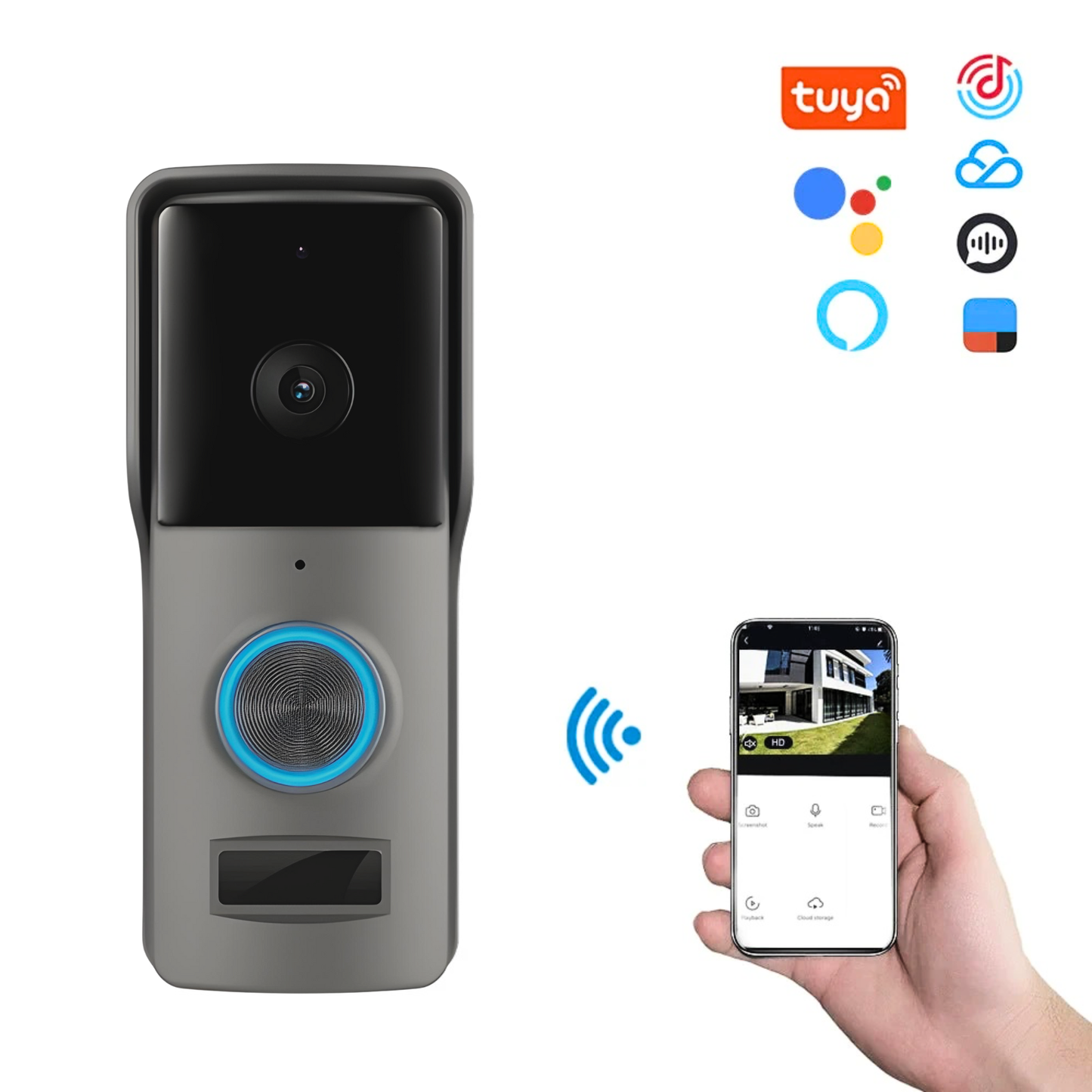 جرس باب ذكي واي فاي – كاميرا 1080P نظام  (Tuya)