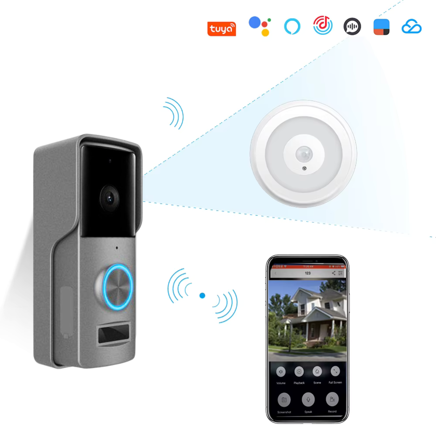 جرس باب ذكي واي فاي – كاميرا 1080P نظام  (Tuya)
