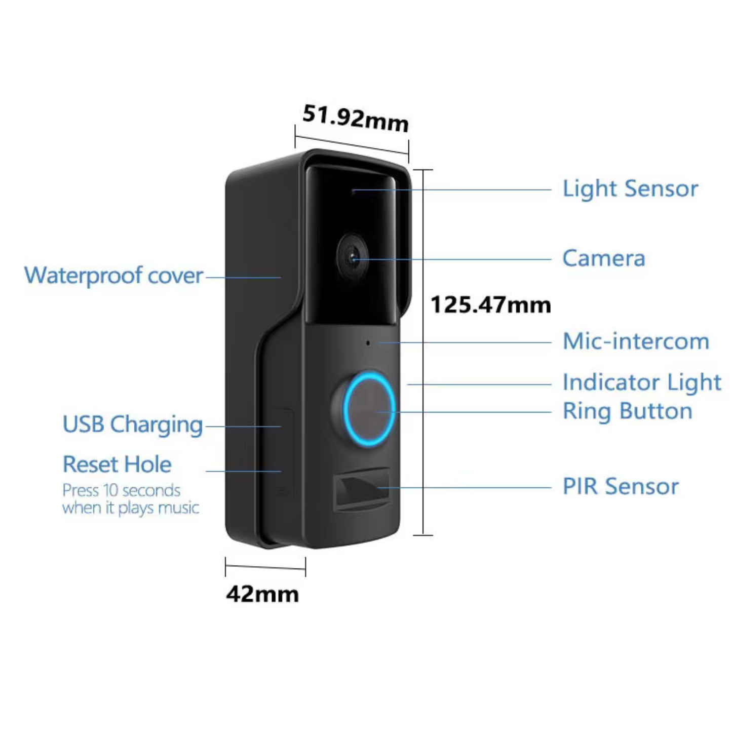 جرس باب ذكي واي فاي – كاميرا 1080P نظام  (Tuya)