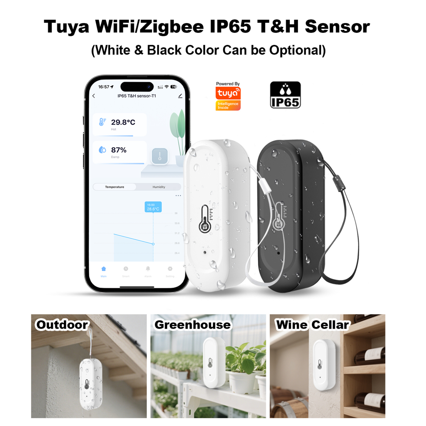 مستشعر حرارة ورطوبة Tuya Wi-Fi IP65 للاستخدام الخارجي والداخلي