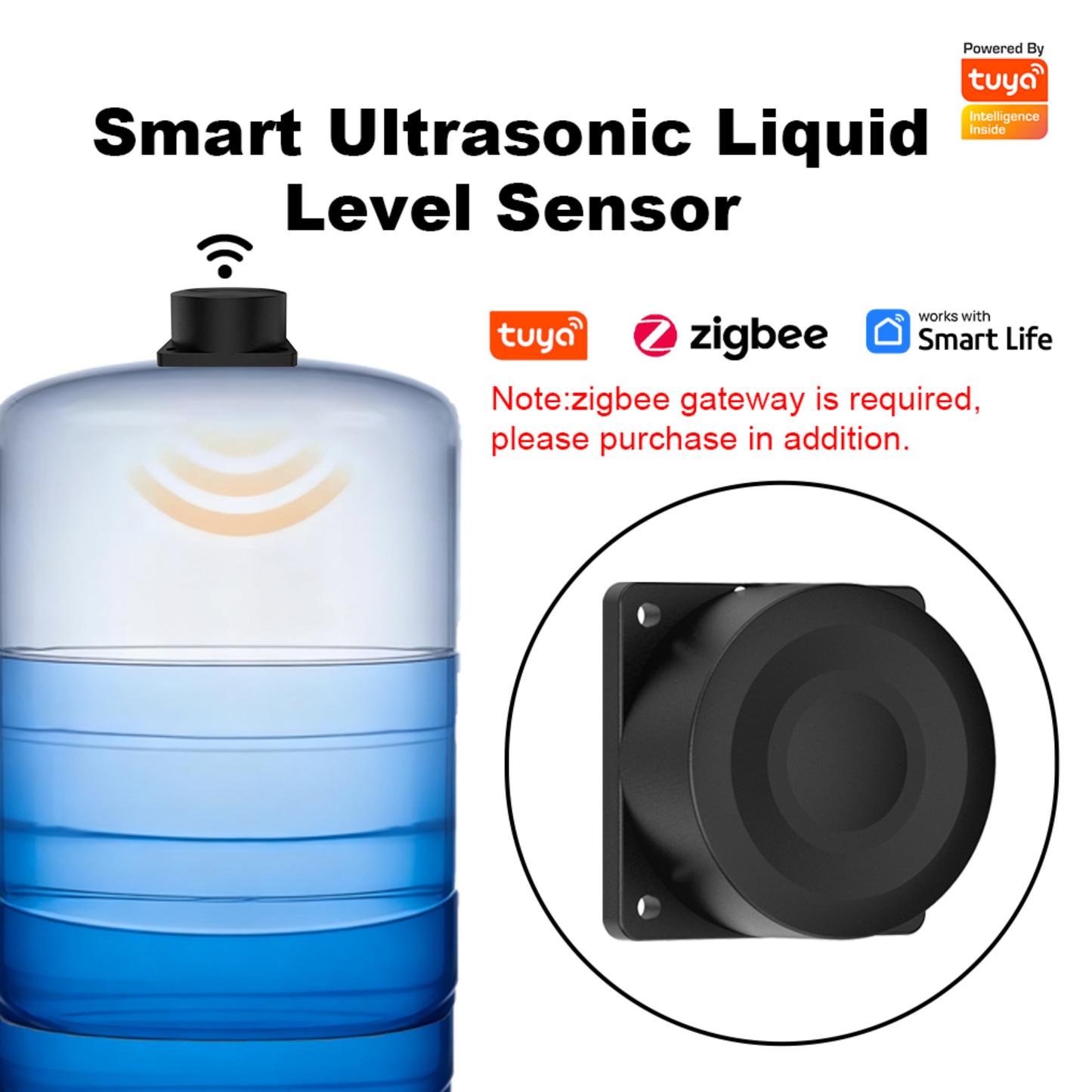 حساس مستوى السائل بالموجات فوق الصوتية Tuya Zigbee – مراقبة خزان الماء بدقة