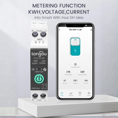 Smart fuse with amperage control from 1-63 amps, Zippy system, functions as a protection device, Tuya Smart Life app. 