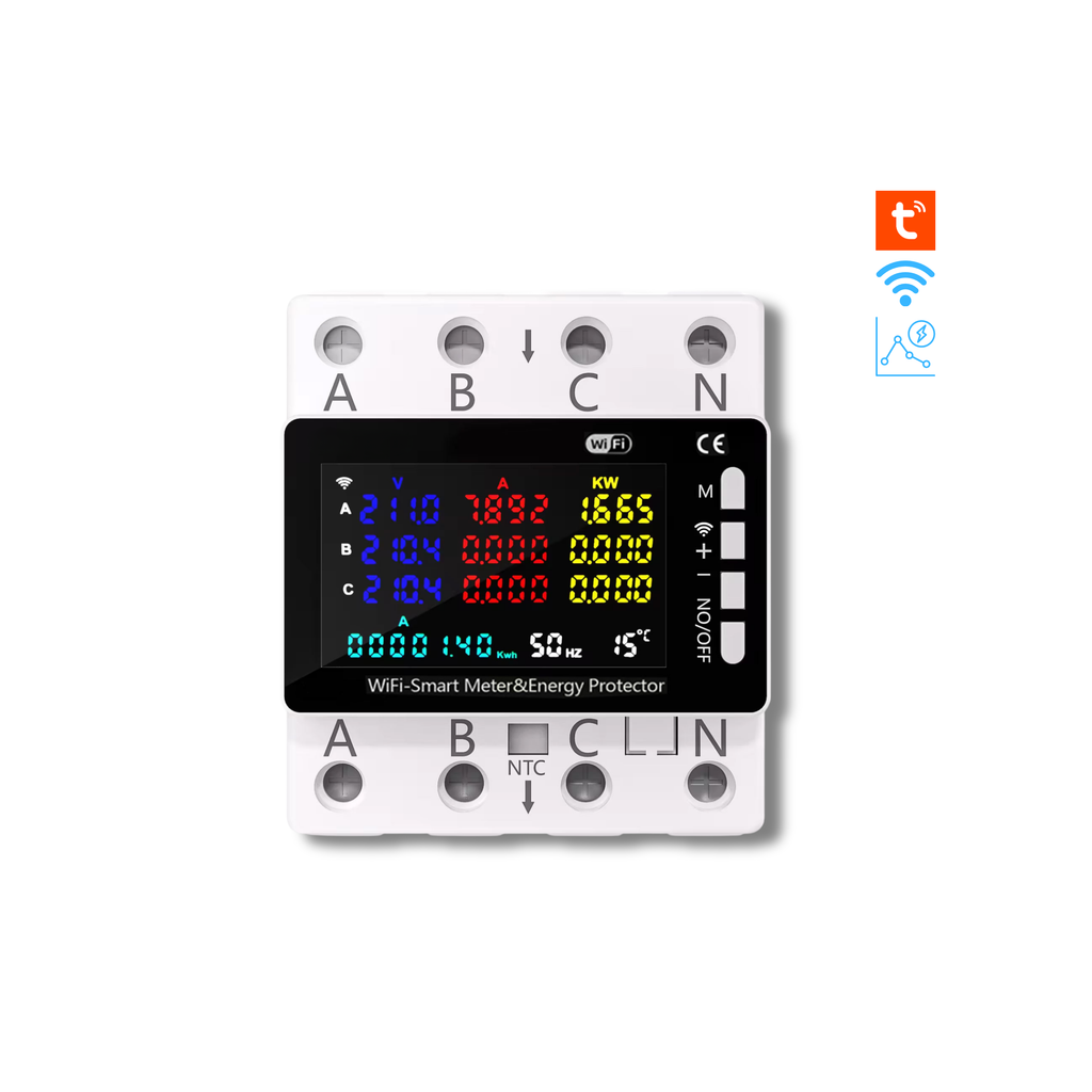 قاطع زیرەکی WiFi 80A سێ قۆڵی (3 فاز + N) لەگەڵ پاراستنی کارەبایی بە سیستمی تویا