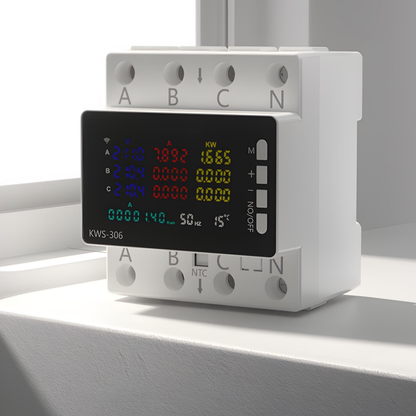 قاطع ذكي WiFi 80A ثلاثي الأطوار (3 فاز + N) مع حماية كهربائية نظام تويا