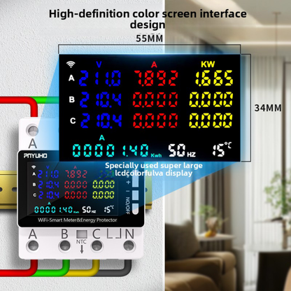 قاطع ذكي WiFi 80A ثلاثي الأطوار (3 فاز + N) مع حماية كهربائية نظام تويا