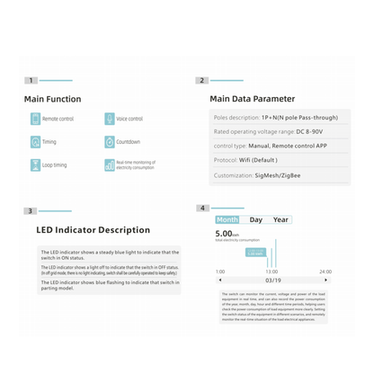 قاطع/سويتش ذكي DC Wi-Fi على سكة DIN – تحكم عن بُعد + توقيت | حتى 63A تطبيق تويا