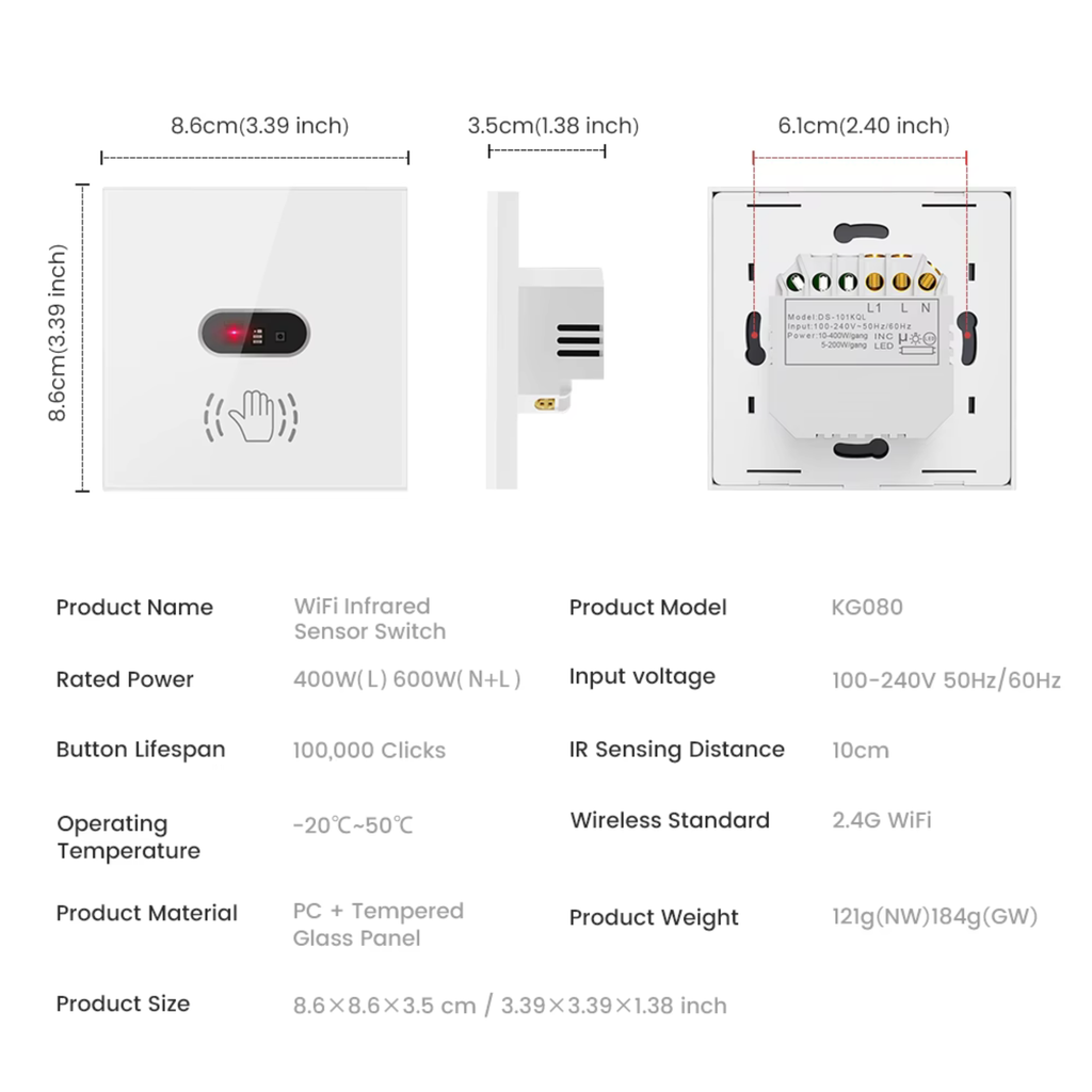 Wi-Fi Infrared Sensor Switch — Non-contact Wave-to-Open Smart Life/Tuya App