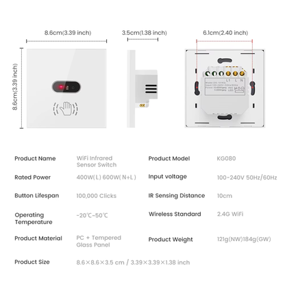 مفتاح استشعار بالأشعة تحت الحمراء (Wi-Fi) — تشغيل بالتلويح دون لمس تطبيق سمارت لايف -تويا