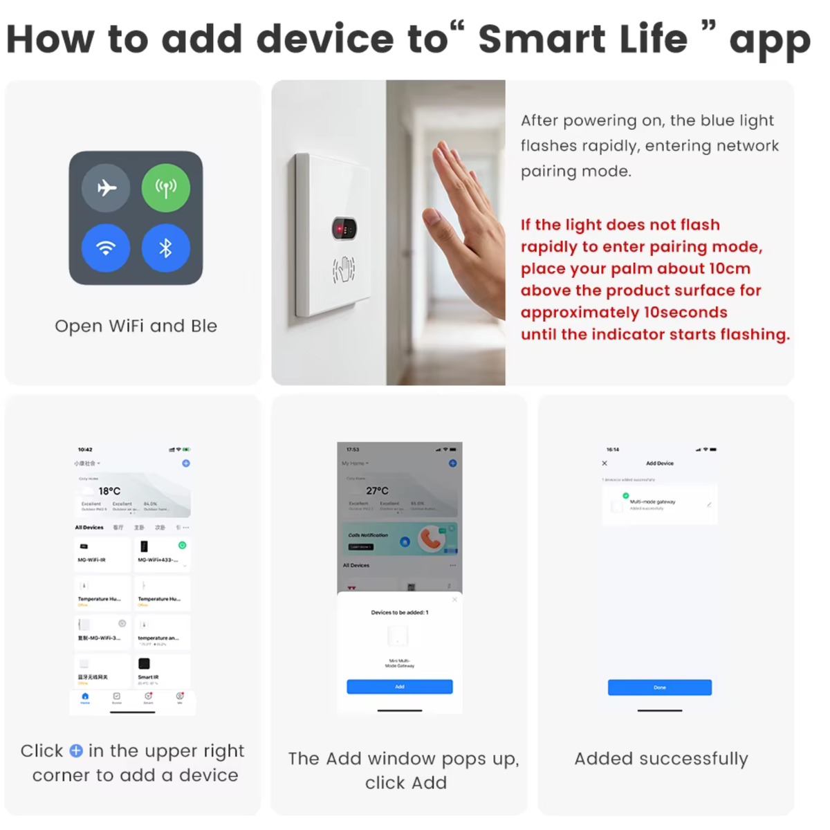 Wi-Fi Infrared Sensor Switch — Non-contact Wave-to-Open Smart Life/Tuya App