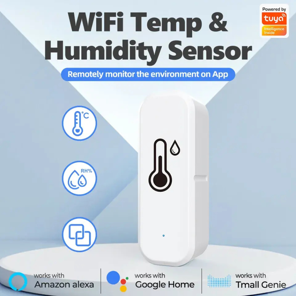 حساس حرارة ورطوبة ذكي WiFi  مع تنبيه صوتي وارتباط مع Alexa وGoogle Home
