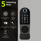 Smart exterior door lock with dual fingerprint entry (entry and exit), password and card, and Tuya Wi-Fi system. 
