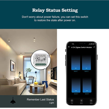 مفتاح ذكي مصغّر Zigbee بأربع قنوات (4 قنوات) – يعمل مع Tuya/Smart Life
