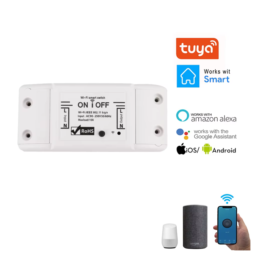 مفتاح ذكي WiFi بقدرة 10A/16A – يدعم مراقبه الطاقة تحكم عن بُعد عبر تطبيق Tuya أو Smart Life ويدعم الأوامر الصوتية