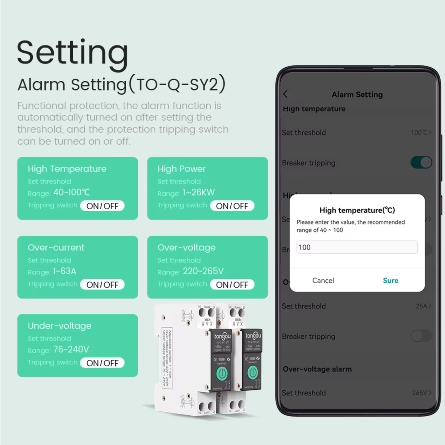 Smart fuse with amperage control from 1-63 amps, Zippy system, functions as a protection device, Tuya Smart Life app. 
