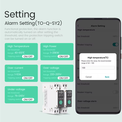 Smart fuse with amperage control from 1-63 amps, Zippy system, functions as a protection device, Tuya Smart Life app. 