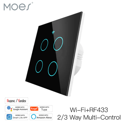مفتاح إضاءة ذكي باللمس (WiFi + RF433) من 1 إلى 4 خطوط - تحكم متعدد من moes