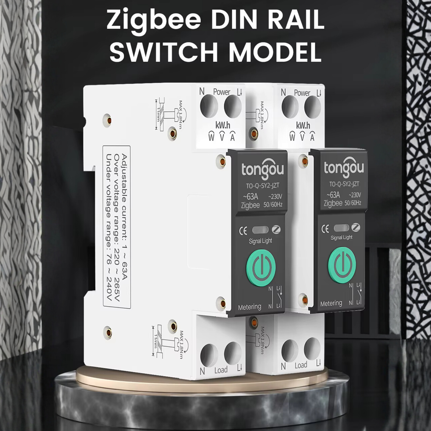 Smart fuse with amperage control from 1-63 amps, Zippy system, functions as a protection device, Tuya Smart Life app. 