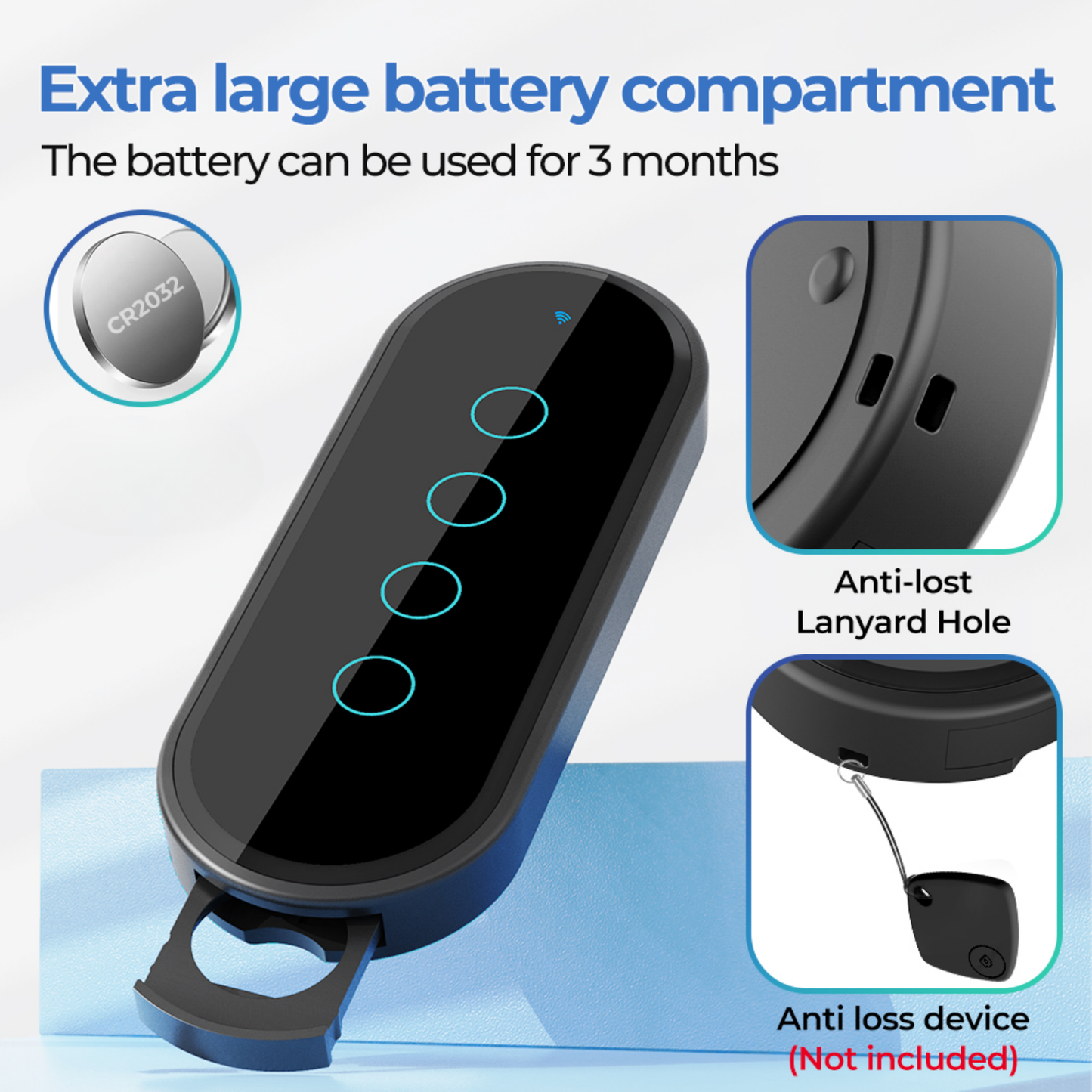 وحدة تحكم لاسلكية 433MHz – 4 أزرار (لوحة زجاج 2.5D + إضاءة خلفية)
