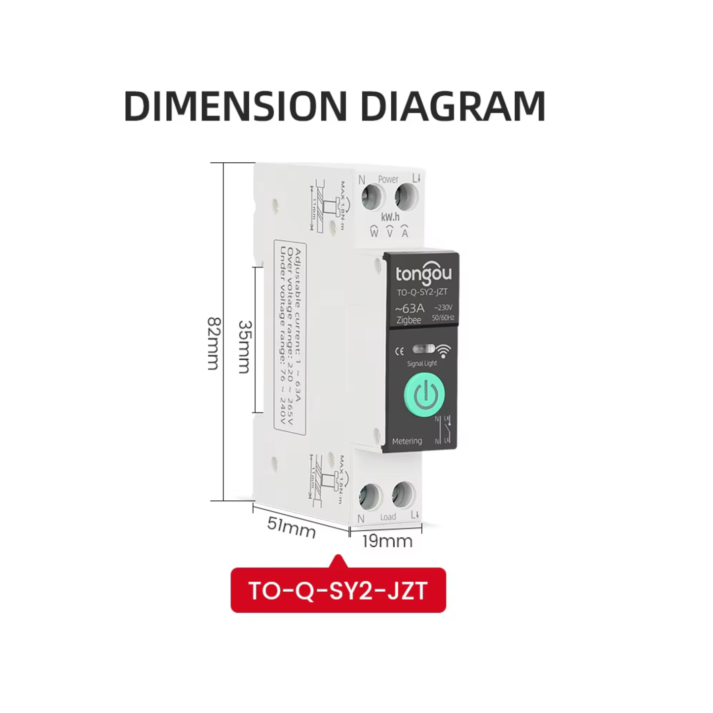 Smart fuse with amperage control from 1-63 amps, Zippy system, functions as a protection device, Tuya Smart Life app. 