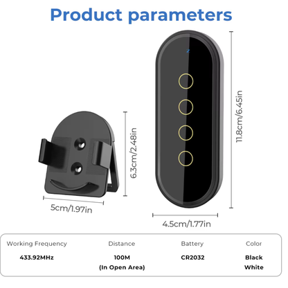 وحدة تحكم لاسلكية 433MHz – 4 أزرار (لوحة زجاج 2.5D + إضاءة خلفية)