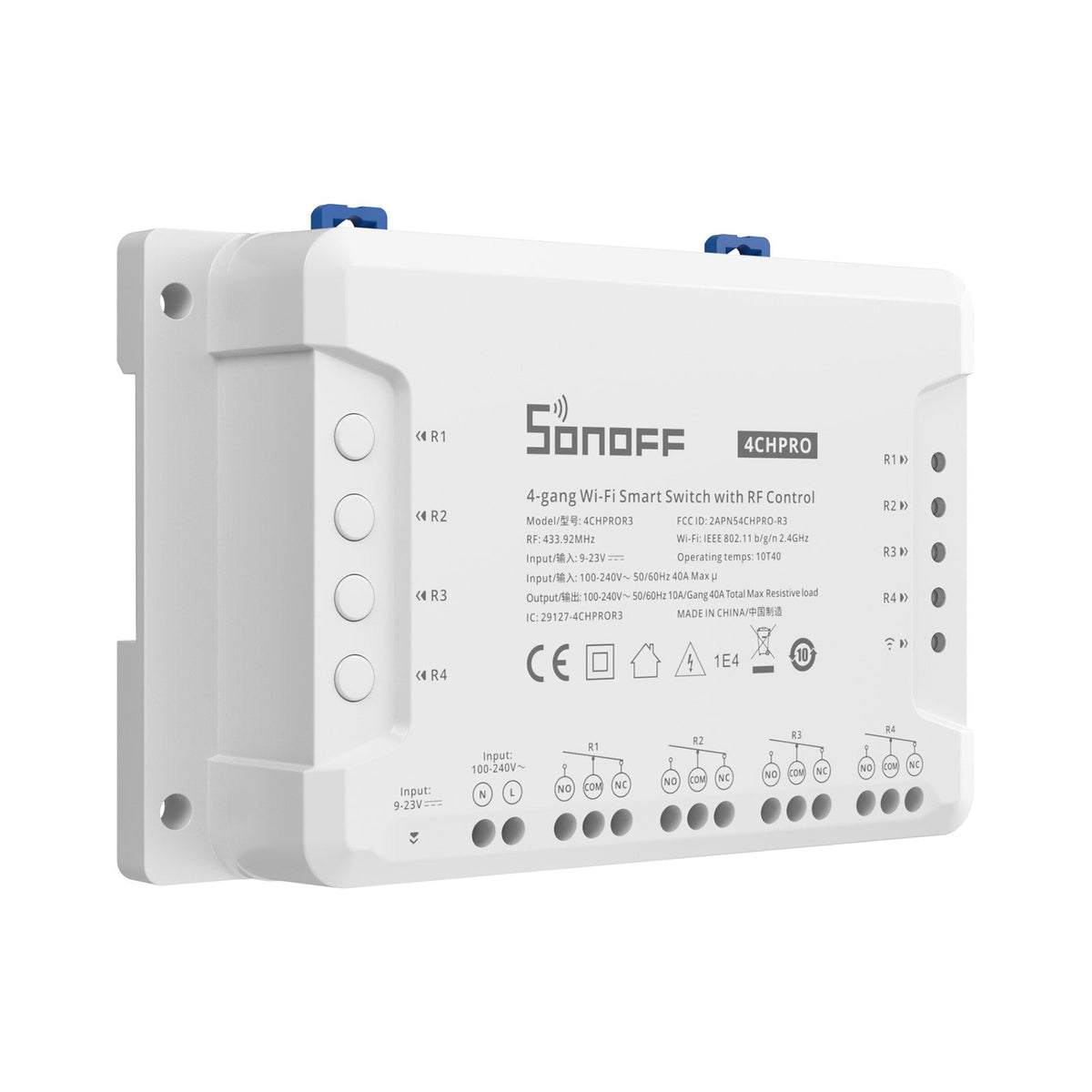کلیلەی زیرەکی چوارگۆشەیی (Sonoff 4CHPROR3) بە تەکنەلۆژیای (Wi-Fi) و کۆنترۆڵی (RF)