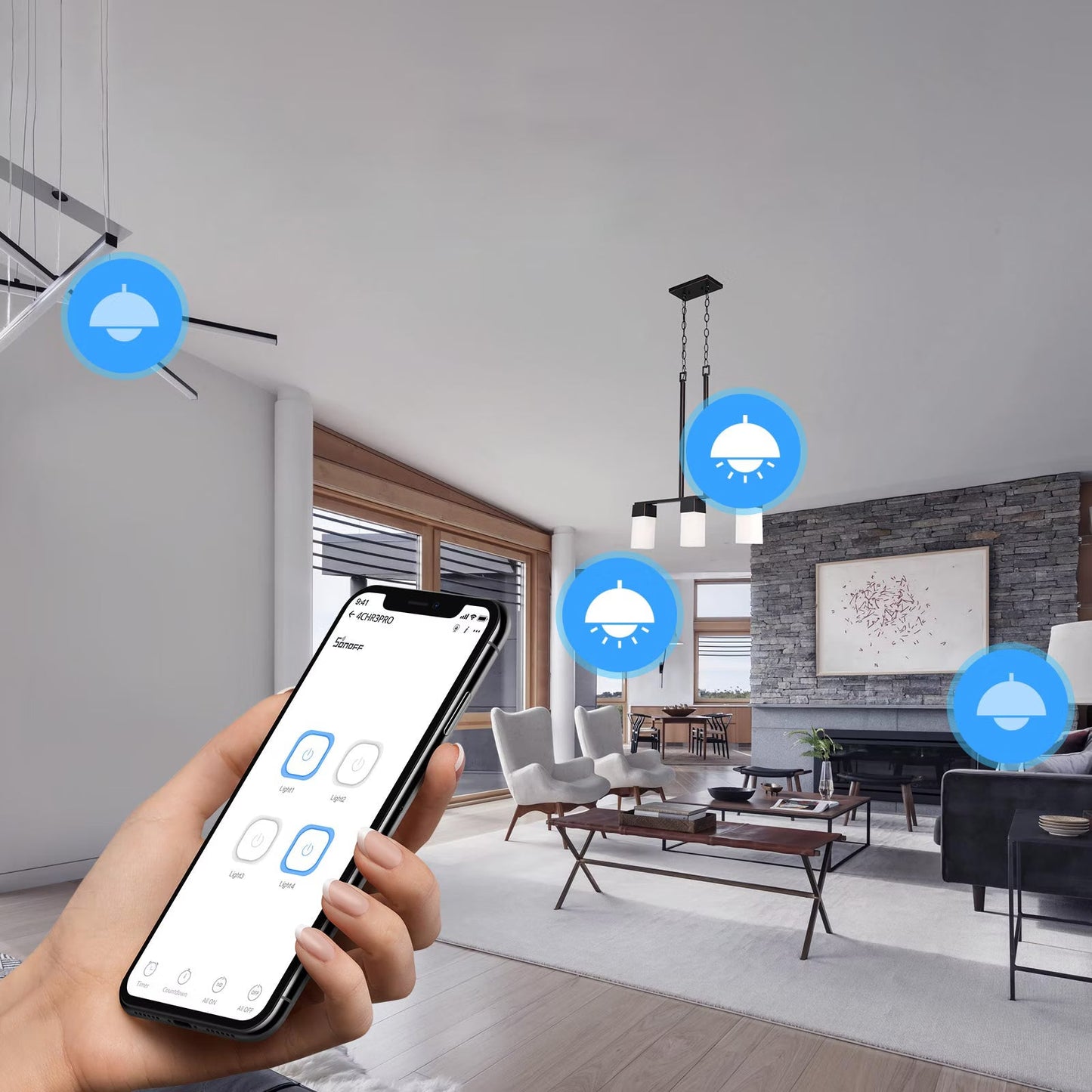 مفتاح سونوف 4CHPROR3 الذكي الرباعي بتقنية (Wi-Fi) مع تحكم RF