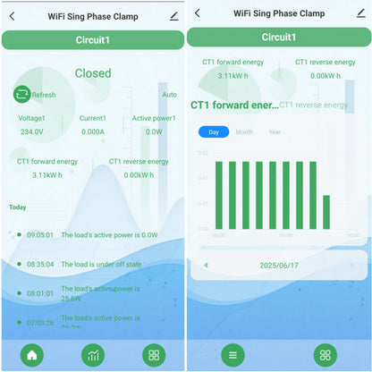 عداد استهلاك كهرباء ذكي WiFi ثنائي القناة 80A – قياس ثنائي الاتجاه مع مستشعر مشبك، يدعم المراقبة عبر تطبيق تويا وسمارت لايف