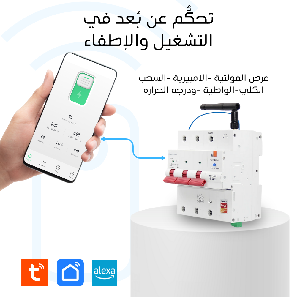پیتێندرێکی زیرەکی سێ فاز (WiFi) ١٢٥ ئەمپێر لەگەڵ پێوانی وزە و کۆنترۆڵکردنی مەودادور لە ڕێگەی Tuya